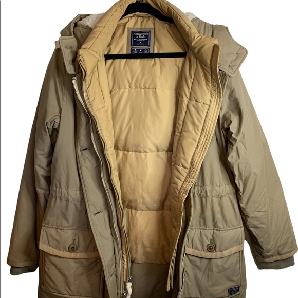 Abercrombie & Fitch Beige Winter Parka Heavy Down Drawstring Coat Size M - Picture 4 of 13